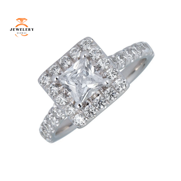 JULEVE 14KT GOLD 1.50 CTW DIAMOND SQUARE HALO CATHEDRAL RING - Image 3
