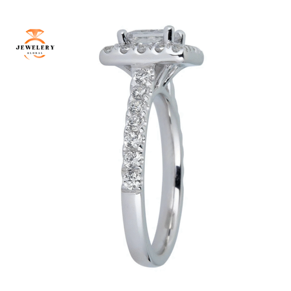 JULEVE 14KT GOLD 1.50 CTW DIAMOND SQUARE HALO CATHEDRAL RING - Image 4