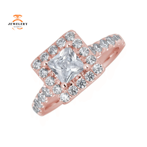 JULEVE 14KT GOLD 1.50 CTW DIAMOND SQUARE HALO CATHEDRAL RING - Image 5
