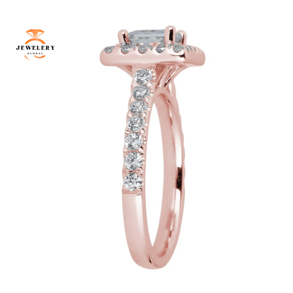 JULEVE 14KT GOLD 1.50 CTW DIAMOND SQUARE HALO CATHEDRAL RING - Image 6