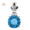 14KT WHITE GOLD 1.30 CT SWISS BLUE TOPAZ & 0.03 CTW DIAMOND ACCENT PENDANT