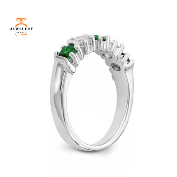 14KT WHITE GOLD DIAMOND WITH EMERALD BAND - Image 3