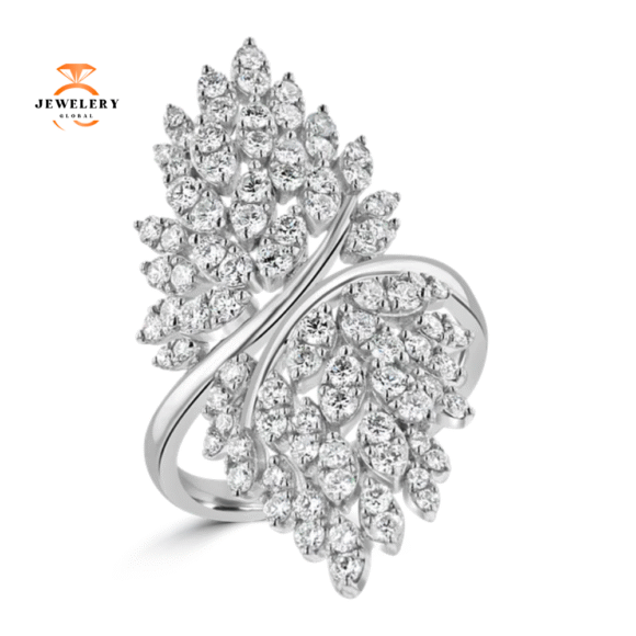 14KT WHITE GOLD 1.86CT DIAMOND CLUSTER BYPASS RING
