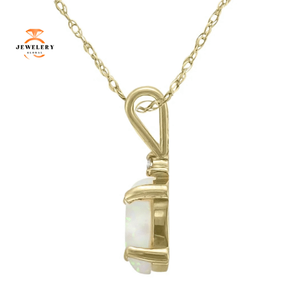 14KT YELLOW GOLD OPAL & DIAMOND NECKLACE - Image 2