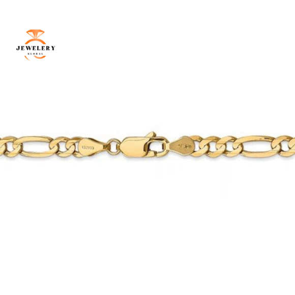 14KT YELLOW SOLID GOLD 4.5MM CONCAVE OPEN FIGARO CHAIN NECKLACE - 5 LENGTHS - Image 2