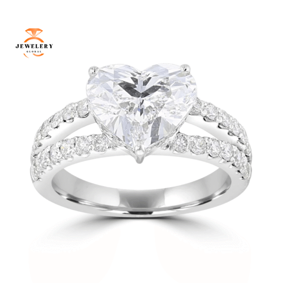18KT White Gold 3.84 CTW Diamond Split Shank Hidden Halo Ring