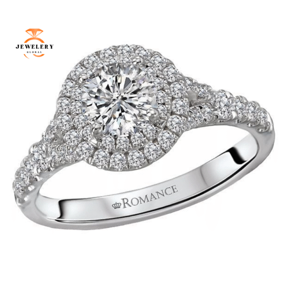 14KT WHITE GOLD 1/2 CTW DIAMOND DOUBLE ROUND HALO SETTING FOR 3/4 CT ROUND
