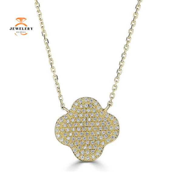 EMILIQUE 14KT GOLD 3/8 CTW ROUND DIAMOND CLOVER NECKLACE