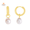 EMILIQUE 14KT YELLOW GOLD PEARL DROP HUGGIE EARRINGS