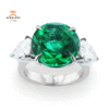 JULEVE PLATINUM 8.55 CT EMERALD & 2.42 CTW DIAMOND 3 STONE RING