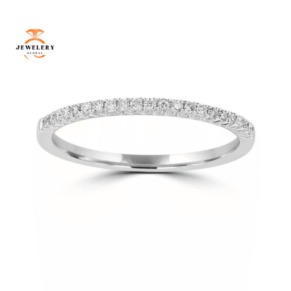 14KT WHITE GOLD 1/8 CTW ROUND DIAMOND FRENCH PAVE BAND