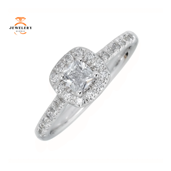 JULEVE 14KT GOLD 1/2 CTW DIAMOND CUSHION HALO RING