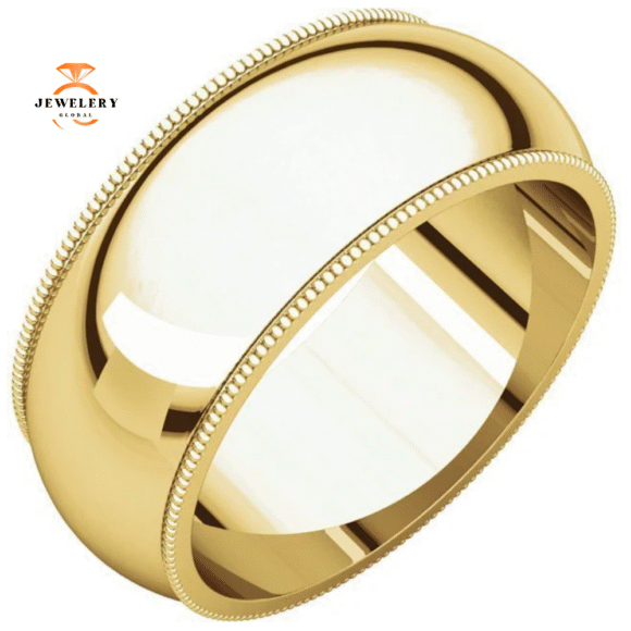WOMEN'S 14KT GOLD 8MM MILGRAIN WEDDING BAND - Image 2