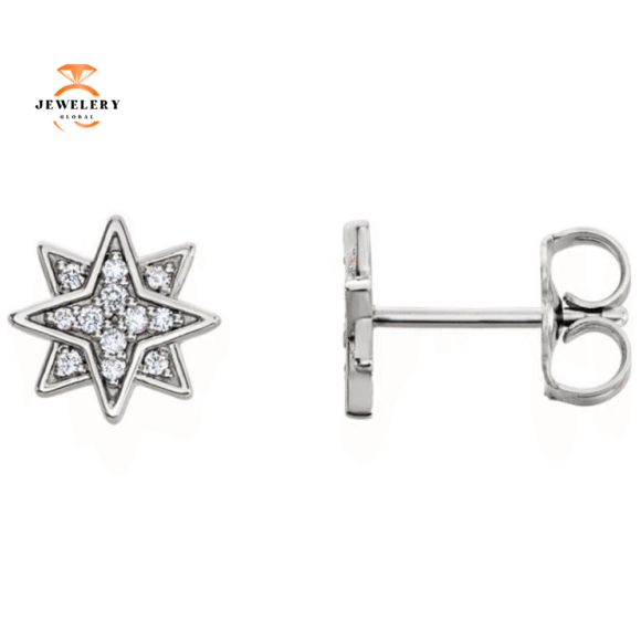 14KT White Gold Round Diamond Star Earrings - Image 2