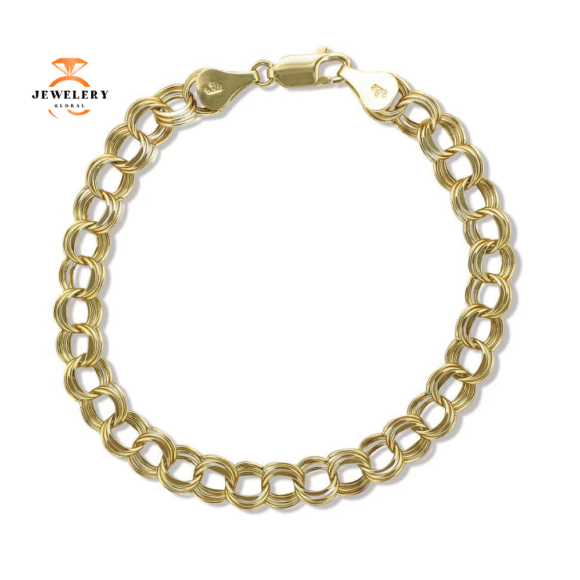 14KT YELLOW GOLD 7MM TRIPLE LINK CHARM BRACELET