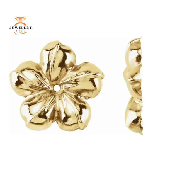 14KT YELLOW GOLD FLOWER EARRING JACKETS - Image 2