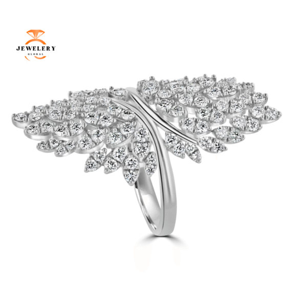 14KT WHITE GOLD 1.86CT DIAMOND CLUSTER BYPASS RING - Image 2