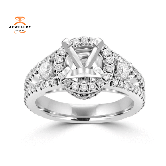 18KT White Gold 1.16 CTW Diamond Halo Setting for 1.50 CT Round