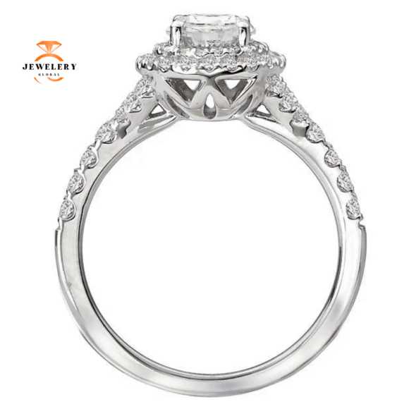 14KT WHITE GOLD 1/2 CTW DIAMOND DOUBLE ROUND HALO SETTING FOR 3/4 CT ROUND - Image 3