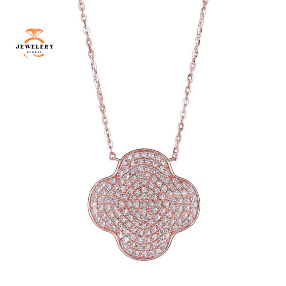 EMILIQUE 14KT GOLD 3/8 CTW ROUND DIAMOND CLOVER NECKLACE - Image 2