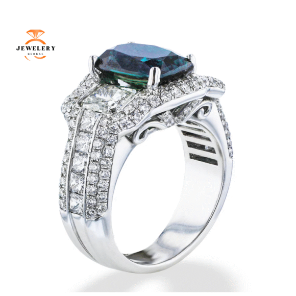 JULEVE 18KT WHITE GOLD 3.14CTW BRAZILIAN ALEXANDRITE & 2.85CTW DIAMOND PAVE RING - Image 2