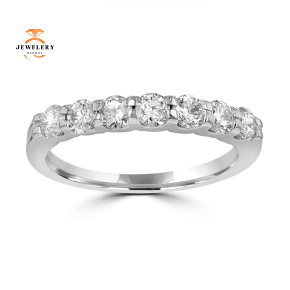 14KT White Gold 3/4 CTW Round Diamond Seven Stone Band
