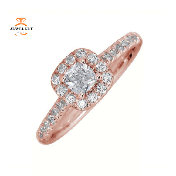 JULEVE 14KT GOLD 1/2 CTW DIAMOND CUSHION HALO RING - Image 5