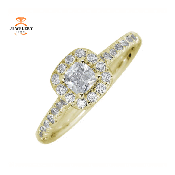 JULEVE 14KT GOLD 1/2 CTW DIAMOND CUSHION HALO RING - Image 9