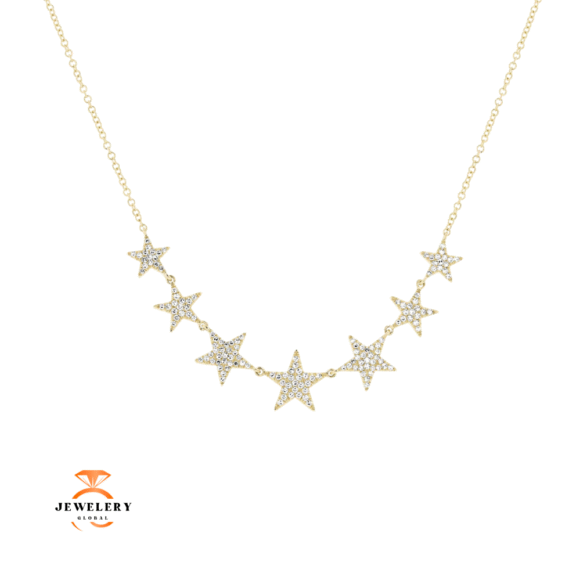 14KT Yellow Gold .35 CTW Diamond Pave Multi Star Necklace