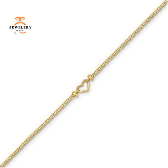 14KT YELLOW GOLD OPEN HEART ANKLET