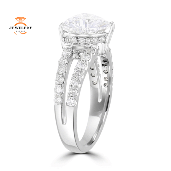 18KT White Gold 3.84 CTW Diamond Split Shank Hidden Halo Ring - Image 3