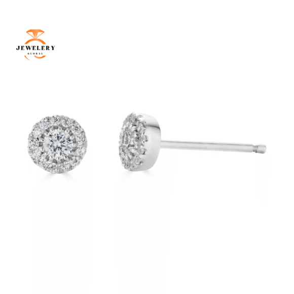 EMILIQUE 14 KARAT WHITE GOLD 1/4 CARAT TOTAL WEIGHT ROUND DIAMOND HALO EARRINGS
