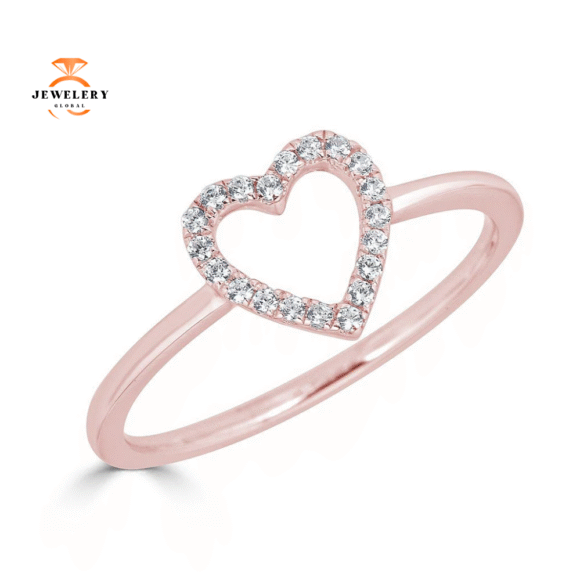 EMILIQUE 14KT GOLD 1/10 CTW DIAMOND OPEN HEART RING - Image 3