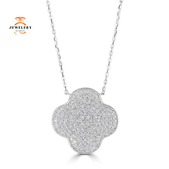 EMILIQUE 14KT GOLD 3/8 CTW ROUND DIAMOND CLOVER NECKLACE - Image 3