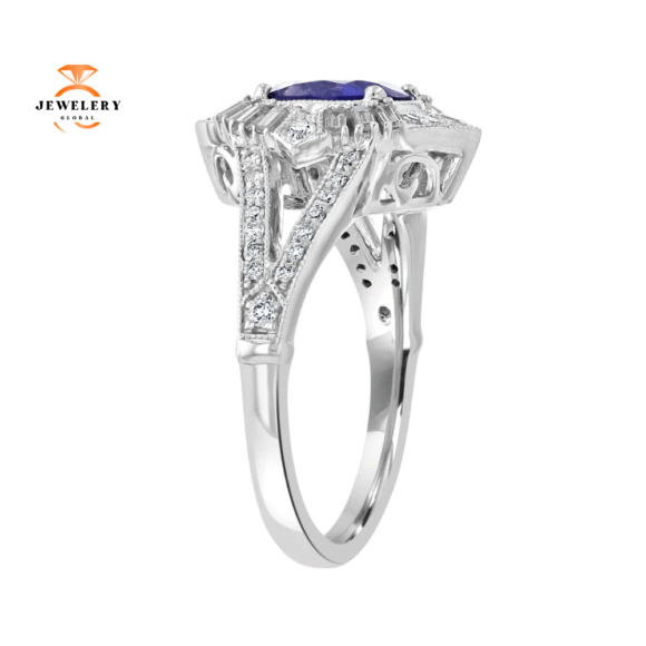 JULEVE 1.97 CT SAPPHIRE & .48 CTW DIAMOND POINTED HALO RING - Image 3