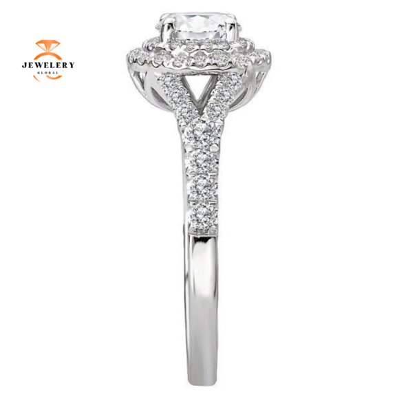 14KT WHITE GOLD 1/2 CTW DIAMOND DOUBLE ROUND HALO SETTING FOR 3/4 CT ROUND - Image 2