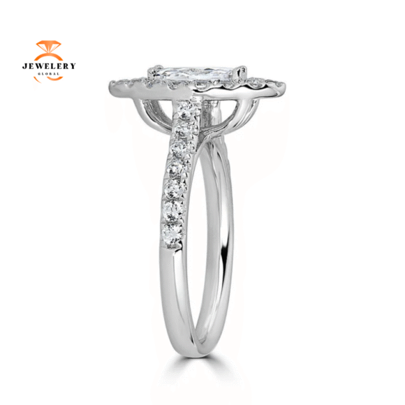 JULEVE 14KT GOLD 1 1/2 CTW DIAMOND MARQUISE HALO RING - Image 4