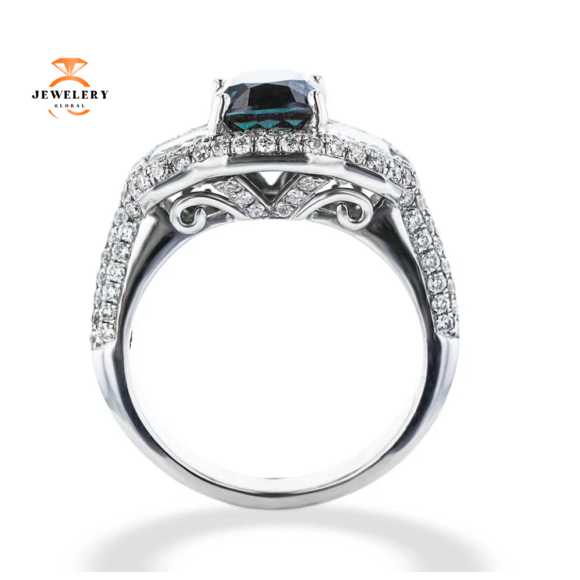JULEVE 18KT WHITE GOLD 3.14CTW BRAZILIAN ALEXANDRITE & 2.85CTW DIAMOND PAVE RING - Image 3