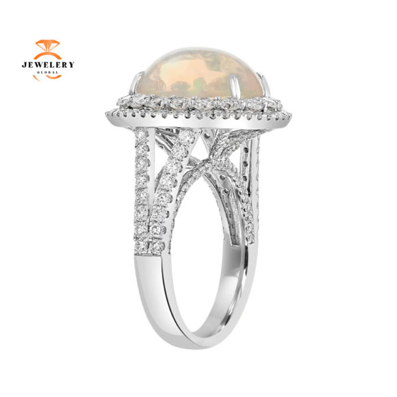 JULEVE 5.37 CT FIRE OPAL & 2.11 CTW DIAMOND DOUBLE HALO RING - Image 2