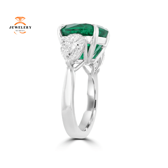 JULEVE PLATINUM 8.55 CT EMERALD & 2.42 CTW DIAMOND 3 STONE RING - Image 3