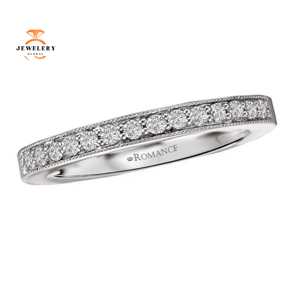14KT WHITE GOLD 1/5 CTW DIAMOND 14 STONE MILGRAIN BAND