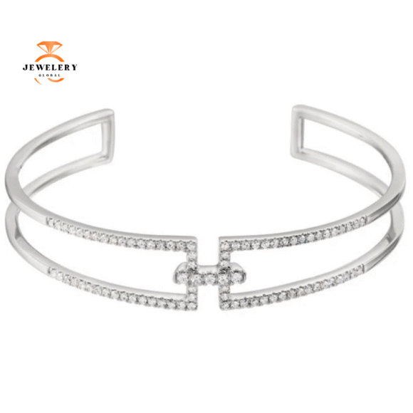 14KT White Gold 3/4 CTW Diamond Cuff Bracelet