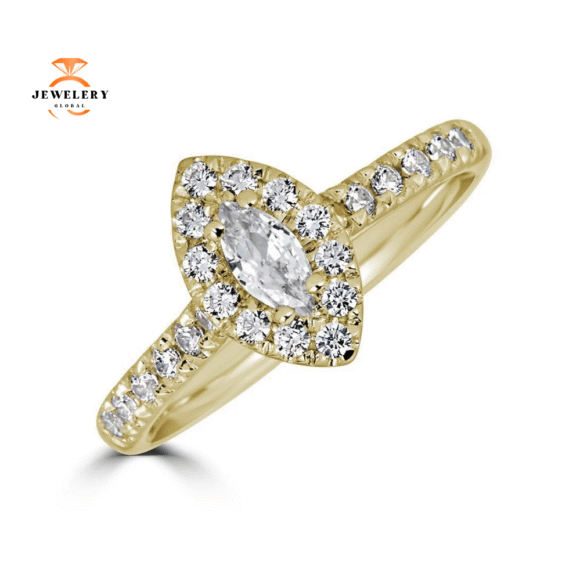 JULEVE 14KT GOLD 1/2 CTW DIAMOND MARQUISE HALO RING