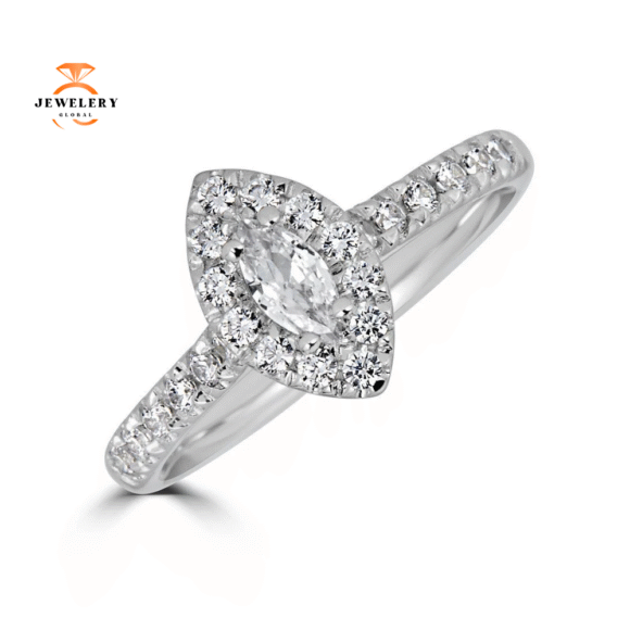 JULEVE 14KT GOLD 1/2 CTW DIAMOND MARQUISE HALO RING - Image 3