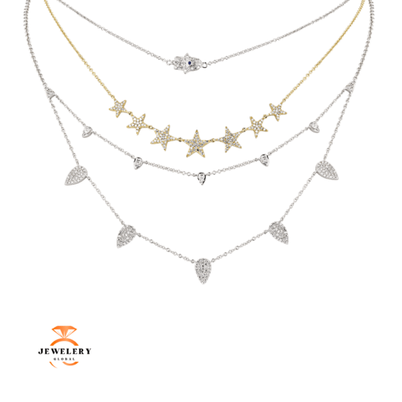 14KT Yellow Gold .35 CTW Diamond Pave Multi Star Necklace - Image 2