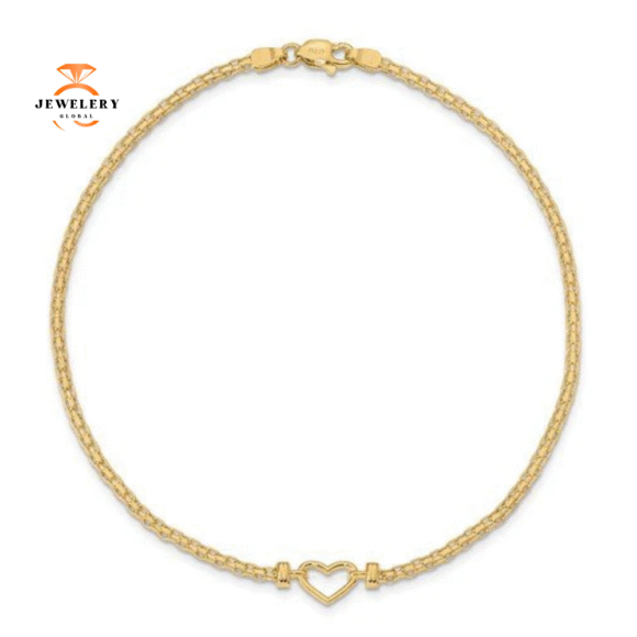 14KT YELLOW GOLD OPEN HEART ANKLET - Image 2