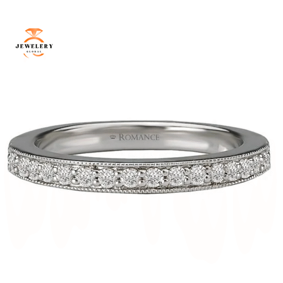 14KT WHITE GOLD 1/5 CTW DIAMOND 14 STONE MILGRAIN BAND - Image 2