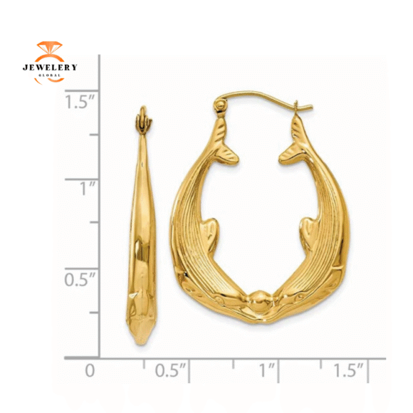 14KT YEOLLOW GOLD KISSING DOLPHIN EARRINGS - Image 2