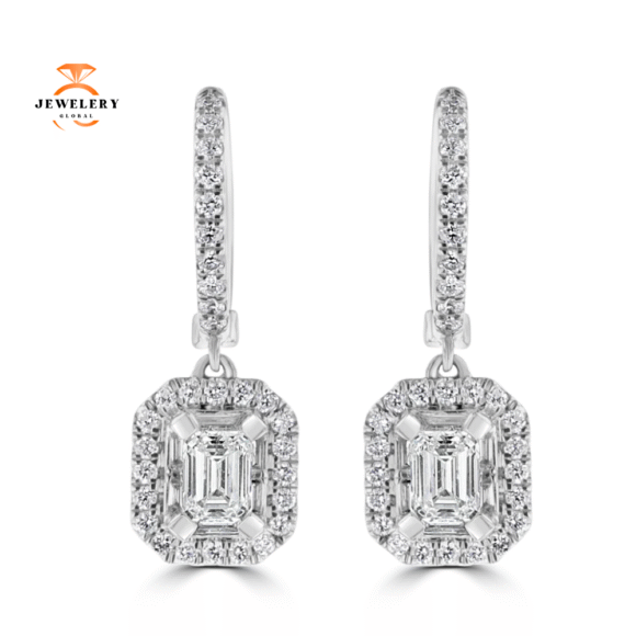 18KT WHITE GOLD 1.23 CTW DIAMOND HALO DROP EARRINGS