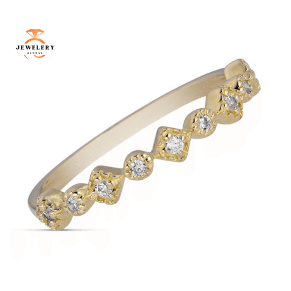 EMILIQUE 14KT GOLD 0.10 CTW DIAMOND SQUARE & ROUND STACKABLE RING